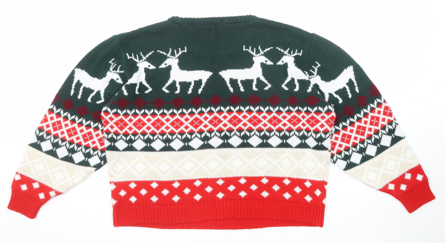 Boohoo Womens Multicoloured Crew Neck Geometric Acrylic Pullover Jumper Size 18