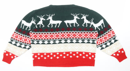 Boohoo Womens Multicoloured Crew Neck Geometric Acrylic Pullover Jumper Size 18