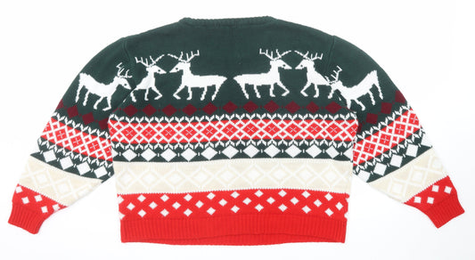 Boohoo Womens Multicoloured Crew Neck Geometric Acrylic Pullover Jumper Size 18