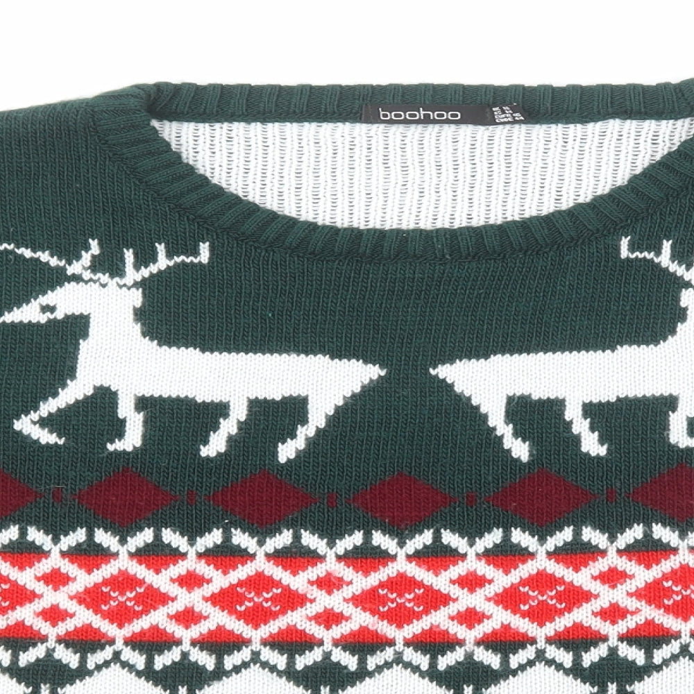 Boohoo Womens Multicoloured Crew Neck Geometric Acrylic Pullover Jumper Size 18