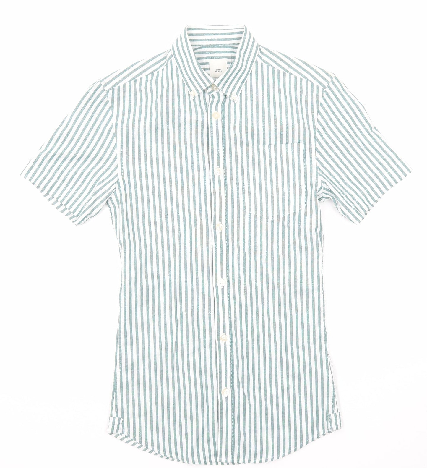 River Island Mens Green Striped Cotton Button-Up Size XS Collared Button