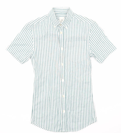 River Island Mens Green Striped Cotton Button-Up Size XS Collared Button