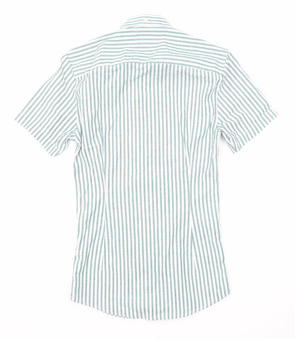 River Island Mens Green Striped Cotton Button-Up Size XS Collared Button