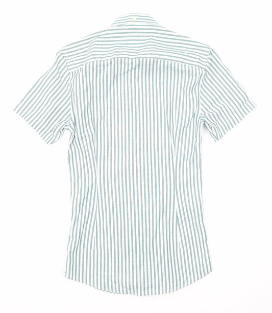 River Island Mens Green Striped Cotton Button-Up Size XS Collared Button