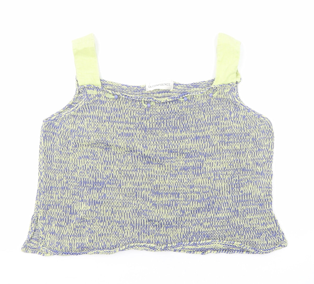 La Confidence Womens Blue Geometric Cotton Basic Tank Size XL Square Neck