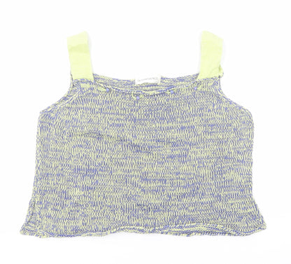 La Confidence Womens Blue Geometric Cotton Basic Tank Size XL Square Neck