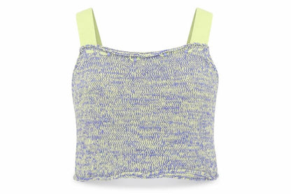 La Confidence Womens Blue Geometric Cotton Basic Tank Size XL Square Neck