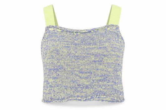 La Confidence Womens Blue Geometric Cotton Basic Tank Size XL Square Neck