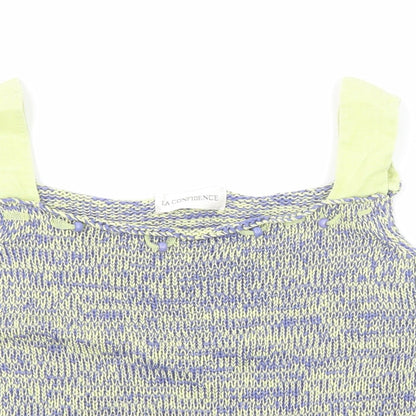 La Confidence Womens Blue Geometric Cotton Basic Tank Size XL Square Neck
