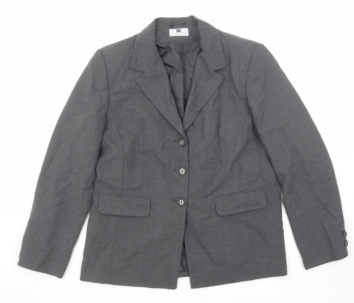 Additional front view of Paul Seperates women’s grey polyester jacket suit jacket, size UK 16