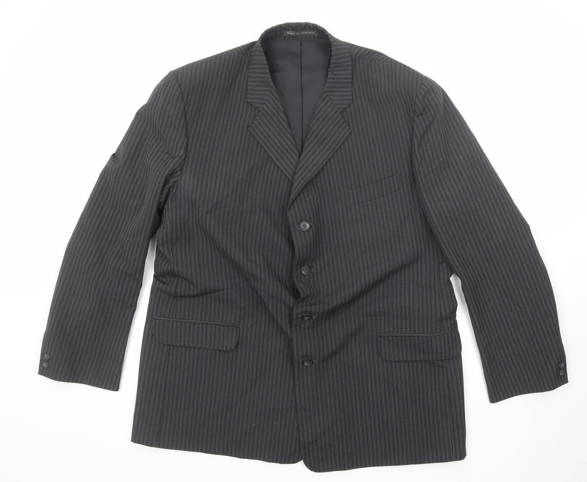 Additional front view of Emporium men’s grey striped polyester jacket suit jacket, size 46, regular