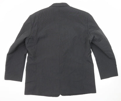 Back view of Emporium men’s grey striped polyester jacket suit jacket, size 46, regular