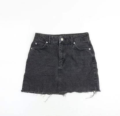 Topshop Womens Grey Cotton A-Line Skirt Size 6 Zip
