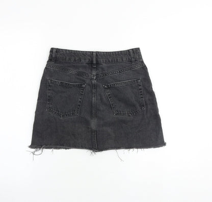 Topshop Womens Grey Cotton A-Line Skirt Size 6 Zip