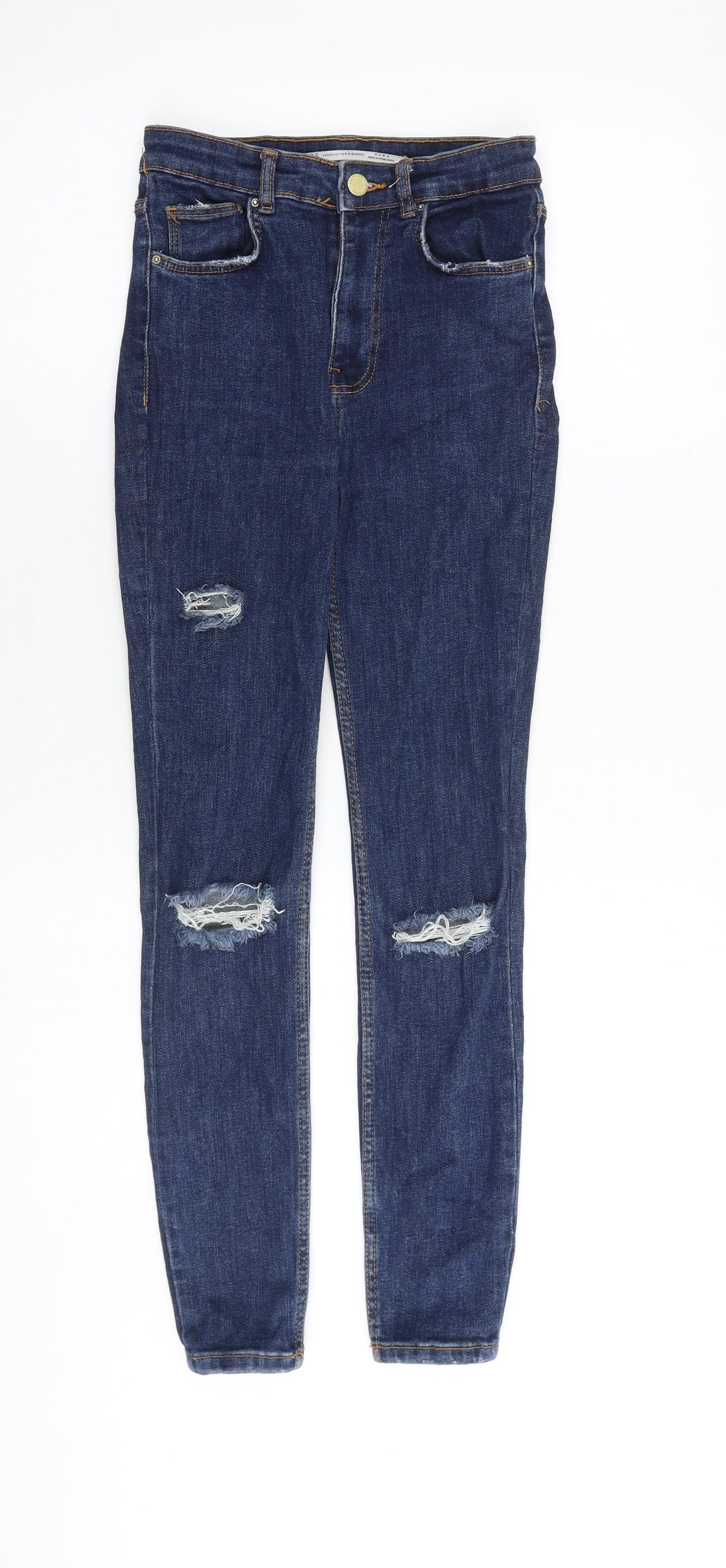 Zara Womens Blue Cotton Skinny Jeans Size 6 Slim Zip