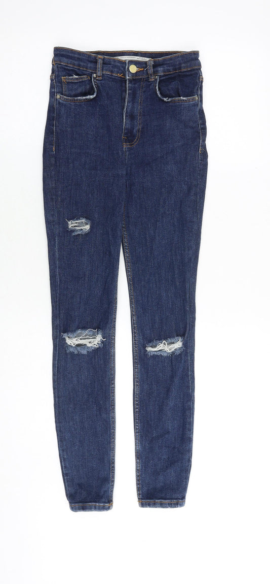 Zara Womens Blue Cotton Skinny Jeans Size 6 Slim Zip