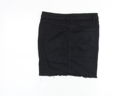 New Look Womens Black Cotton A-Line Skirt Size 8 Zip - Distressed look
