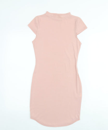 PRETTYLITTLETHING Womens Pink Polyester Bodycon Size 8 Round Neck Pullover