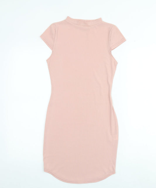 PRETTYLITTLETHING Womens Pink Polyester Bodycon Size 8 Round Neck Pullover