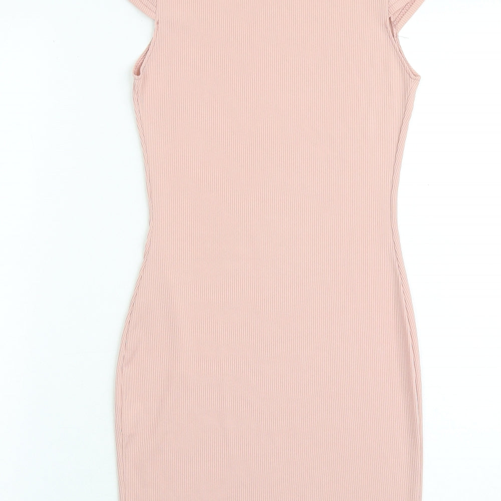 PRETTYLITTLETHING Womens Pink Polyester Bodycon Size 8 Round Neck Pullover