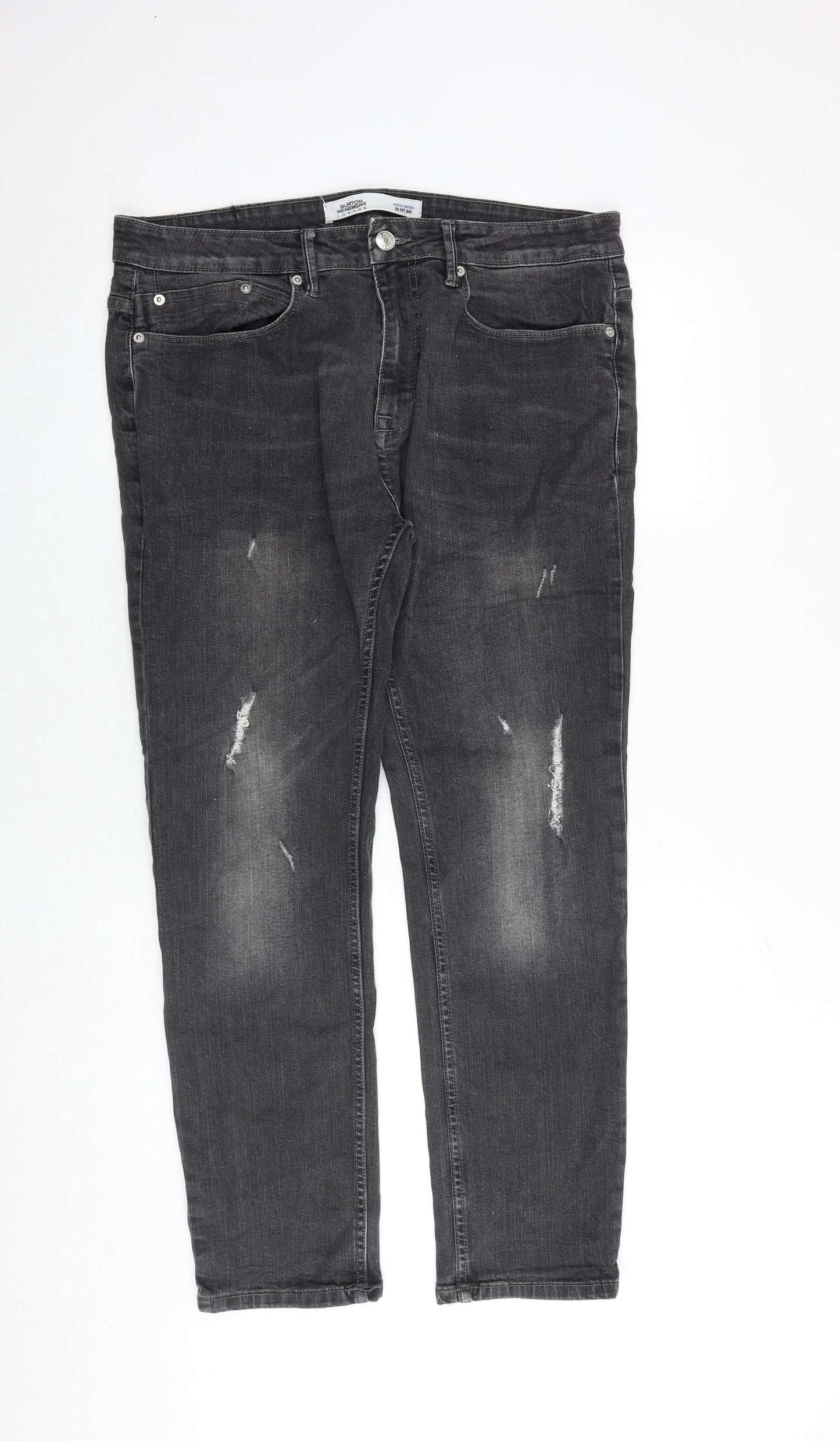 Burton Mens Grey Cotton Tapered Jeans Size 30 in Regular Zip - Short Leg