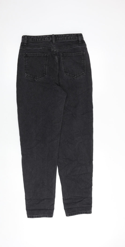 PRETTYLITTLETHING Womens Black Cotton Mom Jeans Size 8 Regular Zip