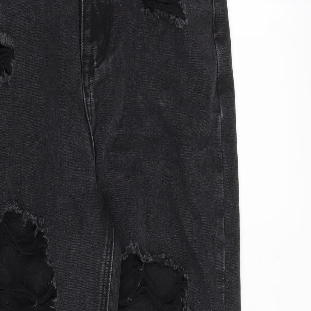 PRETTYLITTLETHING Womens Black Cotton Mom Jeans Size 8 Regular Zip