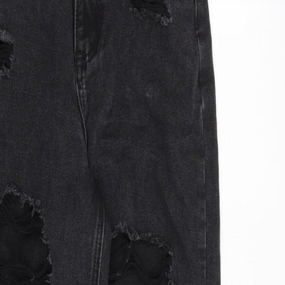 PRETTYLITTLETHING Womens Black Cotton Mom Jeans Size 8 Regular Zip