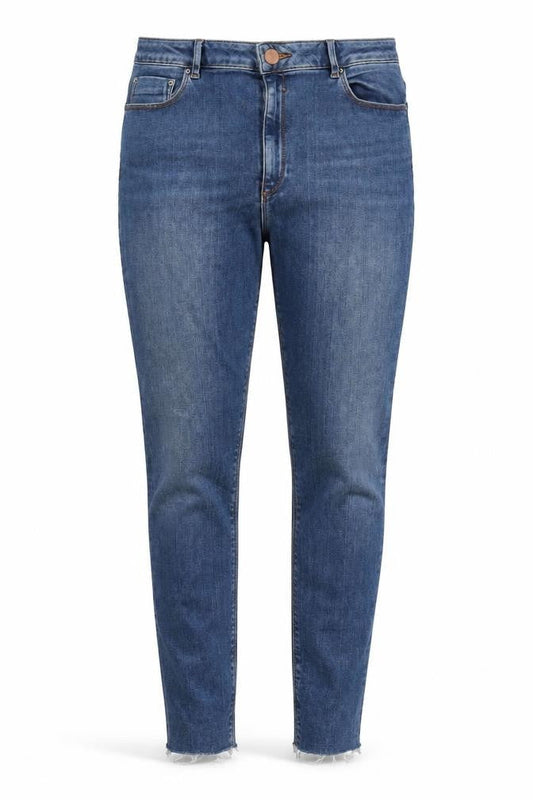Front view of ASOS women’s blue cotton skinny jeans, size UK 32, in, 32-inch leg slim zip