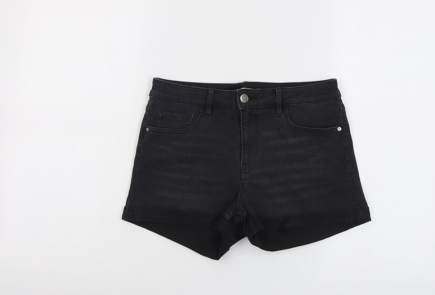 H&M Womens Grey Cotton Hot Pants Shorts Size 8 L3 in Regular Button