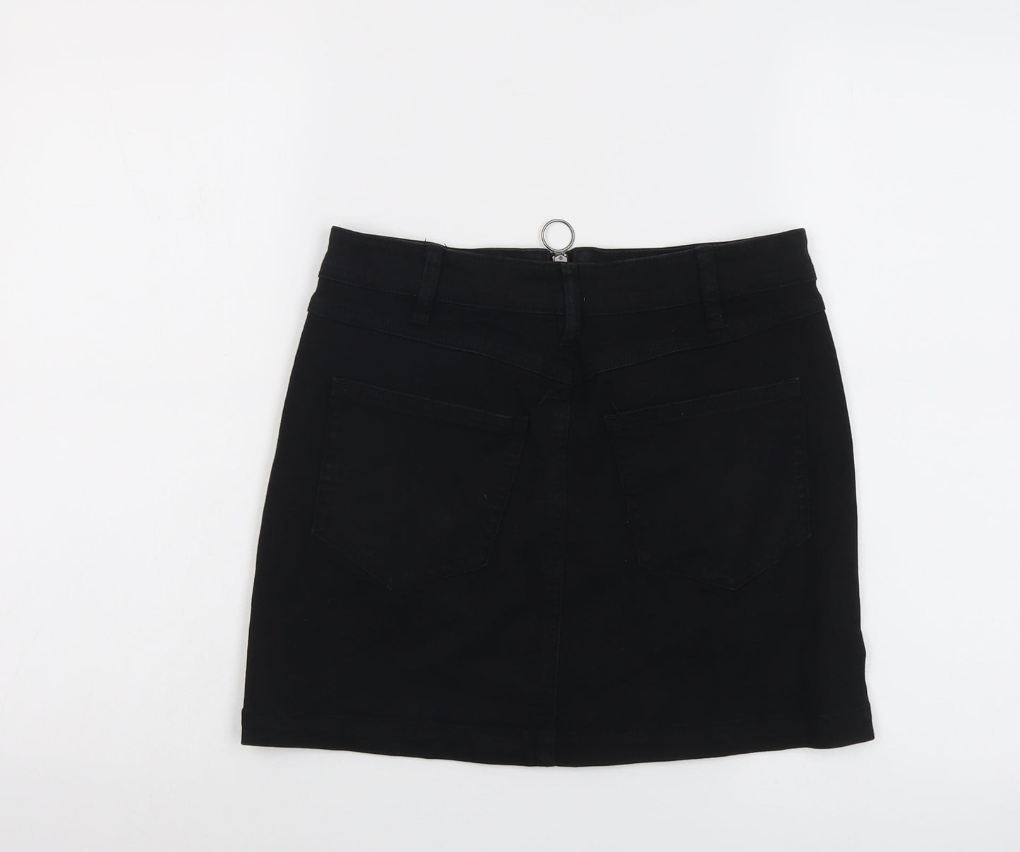 Pull&Bear Womens Black Cotton Mini Skirt Size M Zip