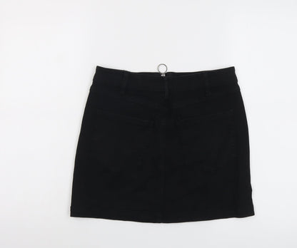 Pull&Bear Womens Black Cotton Mini Skirt Size M Zip