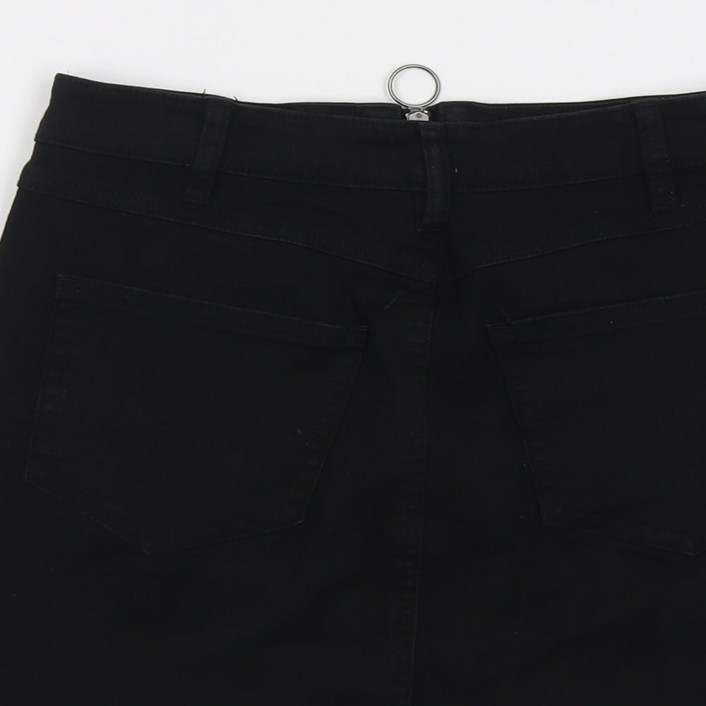 Pull&Bear Womens Black Cotton Mini Skirt Size M Zip