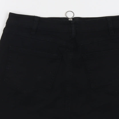 Pull&Bear Womens Black Cotton Mini Skirt Size M Zip