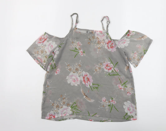 Womens UK Size 10 New Look Grey Basic Blouse