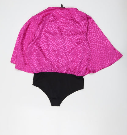 QED London Womens Pink Geometric Polyester Bodysuit One-Piece Size 12 Snap