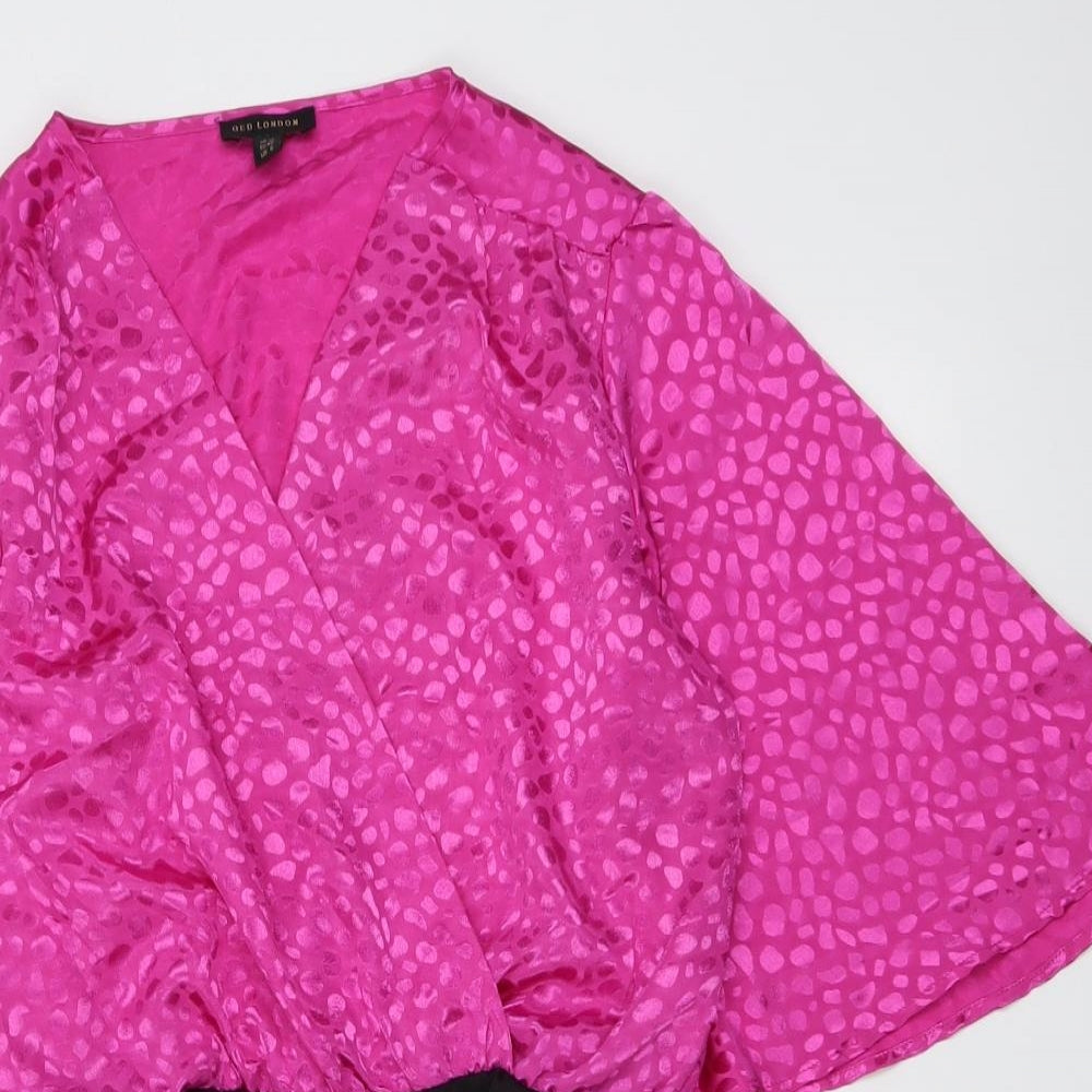 QED London Womens Pink Geometric Polyester Bodysuit One-Piece Size 12 Snap