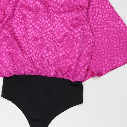 QED London Womens Pink Geometric Polyester Bodysuit One-Piece Size 12 Snap