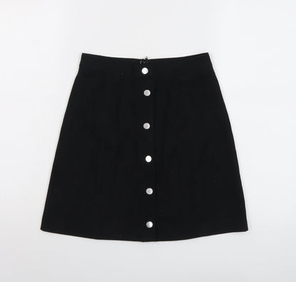 H&M Womens Black Polyester A-Line Skirt Size 6 Zip