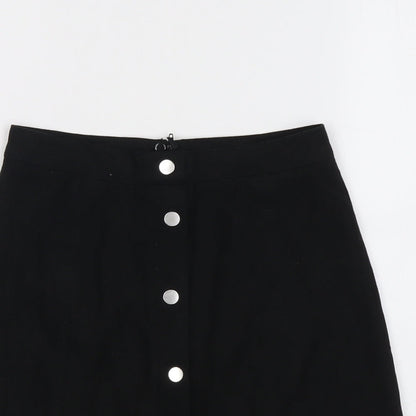 H&M Womens Black Polyester A-Line Skirt Size 6 Zip