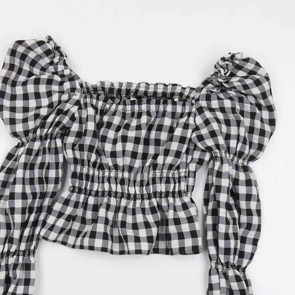 Womens UK Size 2XS H&M Black Cropped Blouse