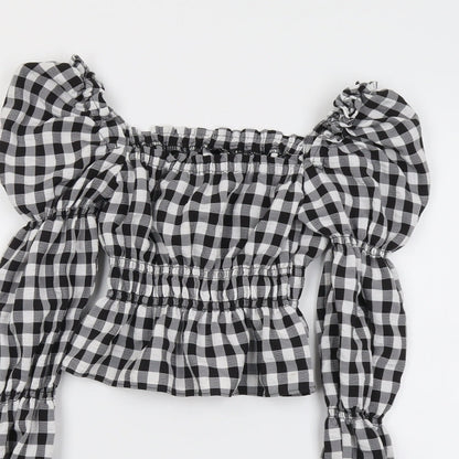 Womens UK Size 2XS H&M Black Cropped Blouse