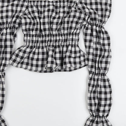Womens UK Size 2XS H&M Black Cropped Blouse