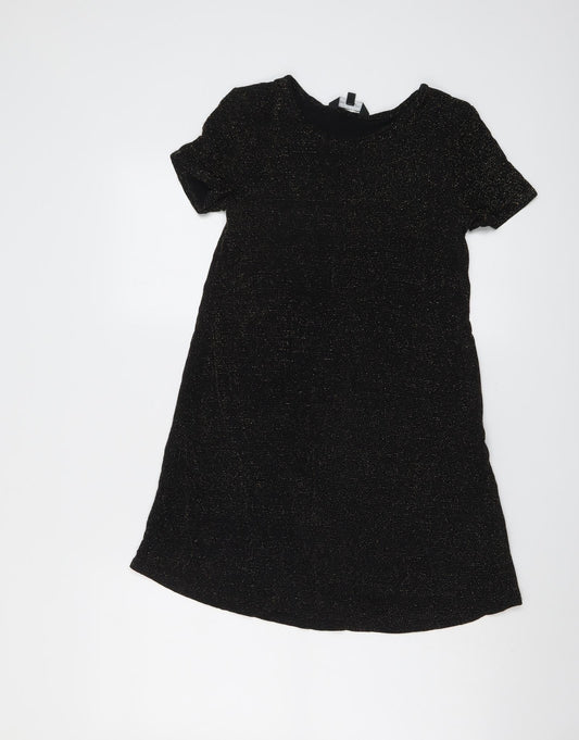 New Look Womens Black Geometric Polyester T-Shirt Dress Size 8 Round Neck Pullover