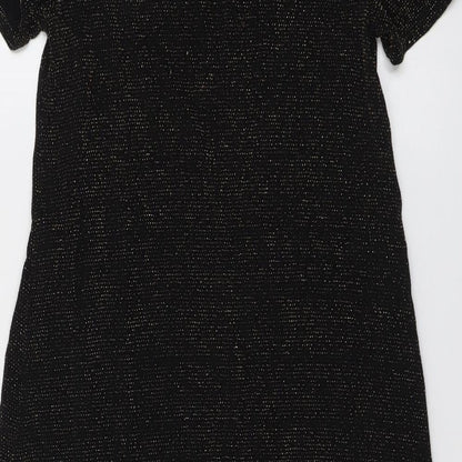 New Look Womens Black Geometric Polyester T-Shirt Dress Size 8 Round Neck Pullover
