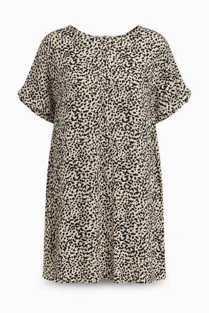 H&M Womens Beige Animal Print Viscose A-Line Size 8 Round Neck Pullover - Cheetah pattern