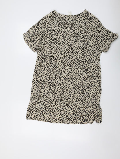 H&M Womens Beige Animal Print Viscose A-Line Size 8 Round Neck Pullover - Cheetah pattern