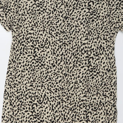H&M Womens Beige Animal Print Viscose A-Line Size 8 Round Neck Pullover - Cheetah pattern