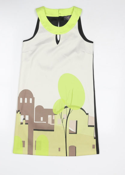 Little Miss Captain Womens Multicoloured Geometric Polyester A-Line Size 2XS Round Neck Button