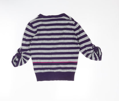 Take Out Womens Purple V-Neck Striped Cotton Cardigan Jumper Size M